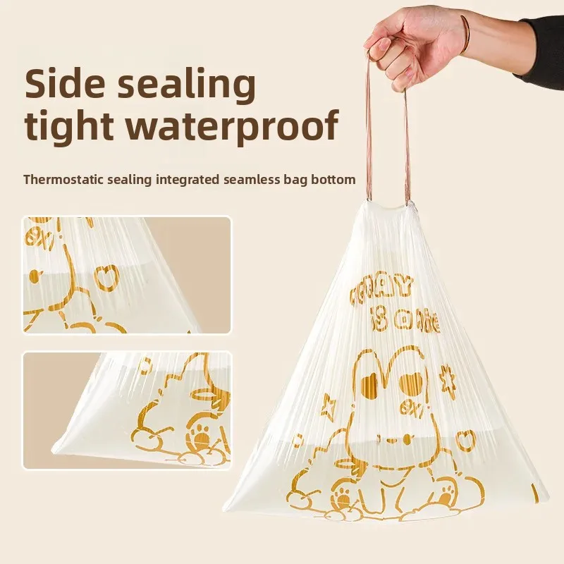 100 قطعة كيس قمامة برباط مطبوع عليه رسوم كرتونية ، كيس قمامة منزلي للاستعمال مرة واحدة ، كيس قمامة لتخزين المطبخ