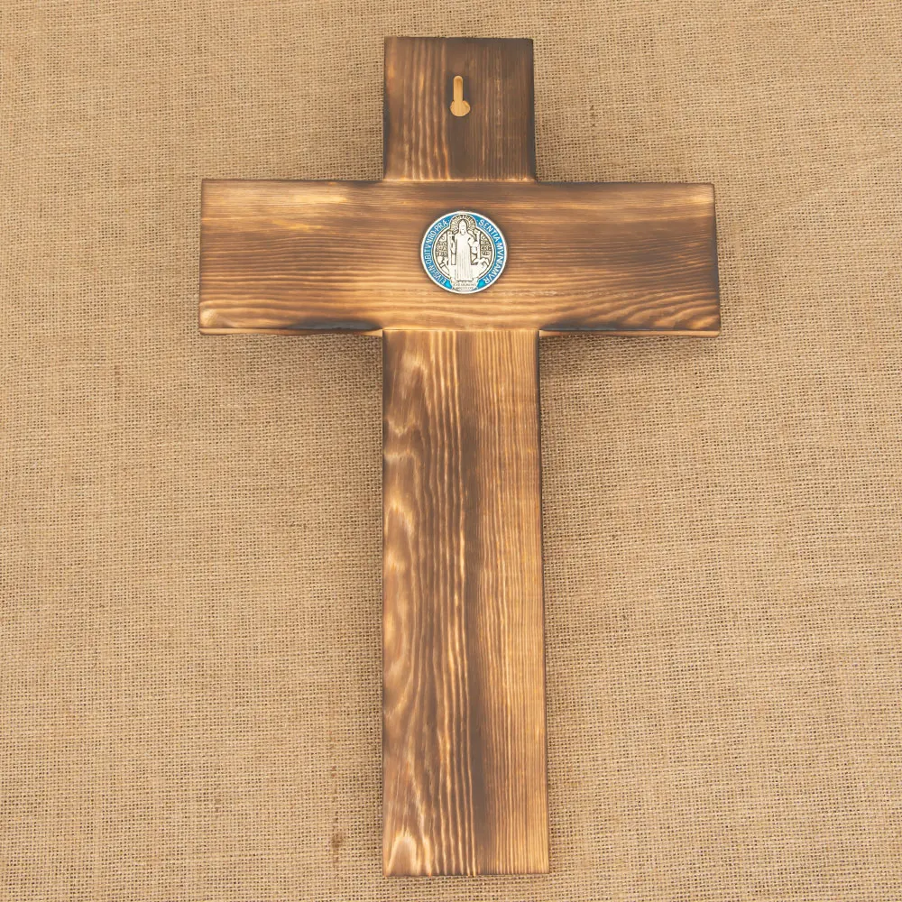 Vintage Holzfigur von Jesus am Kreuz mit Ständer für christliche Heimdekoration, katholisches Kruzifix, religiöses Geschenk, Kirchenaltar-Ornament – Detail 3