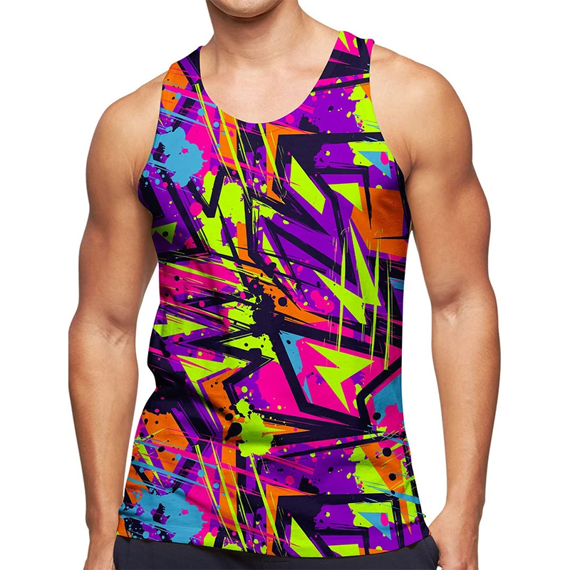 Abstract Graffiti Figure 3D Print Tank Tops Summer Men's Oversized Fitness Gym Vest Streetwear Beach Sleeveless Top Man Clothing