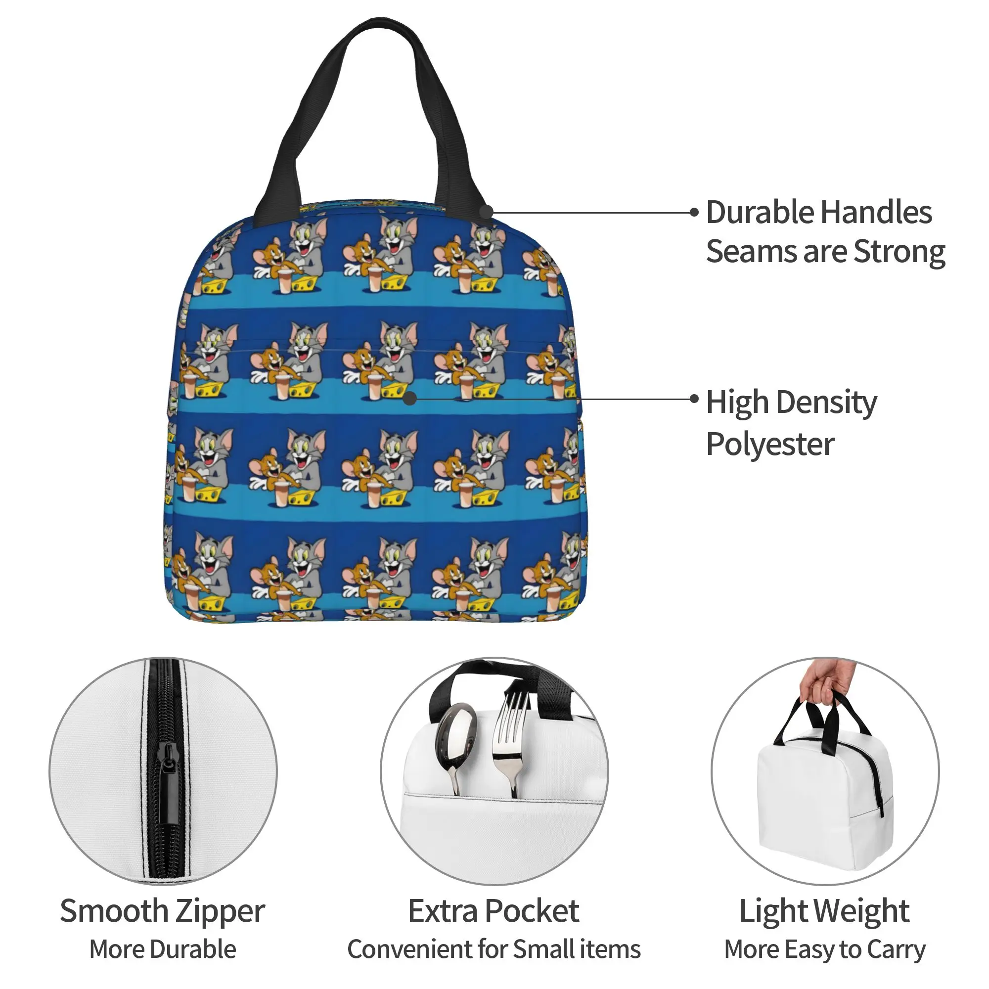 Custom Happy T-Tom And J-Jerry Portable Lunch Boxes Women Waterproof Cartoon Thermal Cooler Food Insulated Lunch Bag Office Work view 3