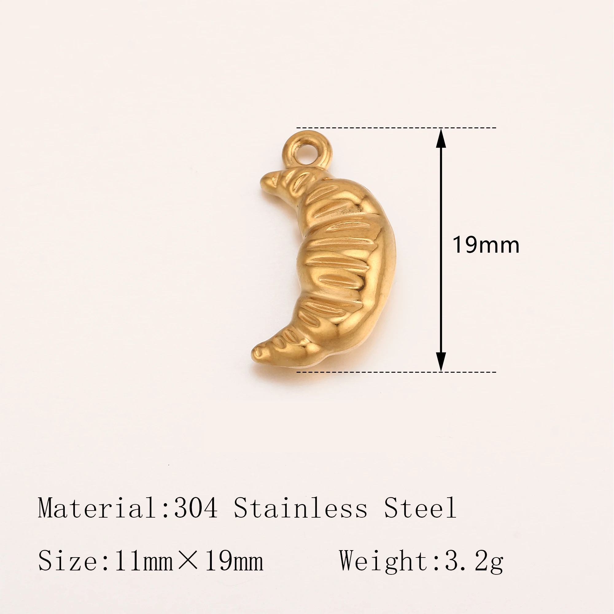 3pcs Stainless Steel 3D Croissant Pendants Hydraulic Pressure French Bread Charms Hang Ornament for DIY Earrings Jewelry Making
