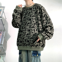 Spring and autumn men's Hong Kong style casual sweatshirt cartoon bear digital full-print loose men's round-neck sweatshirt