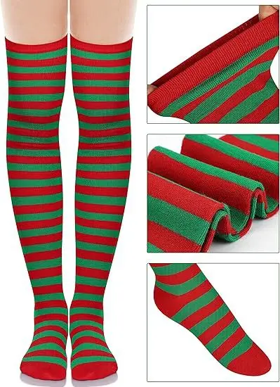 Robe Mère Noël en Velours avec Chaussettes Rayées et Bonnet de Lutin – photo 8