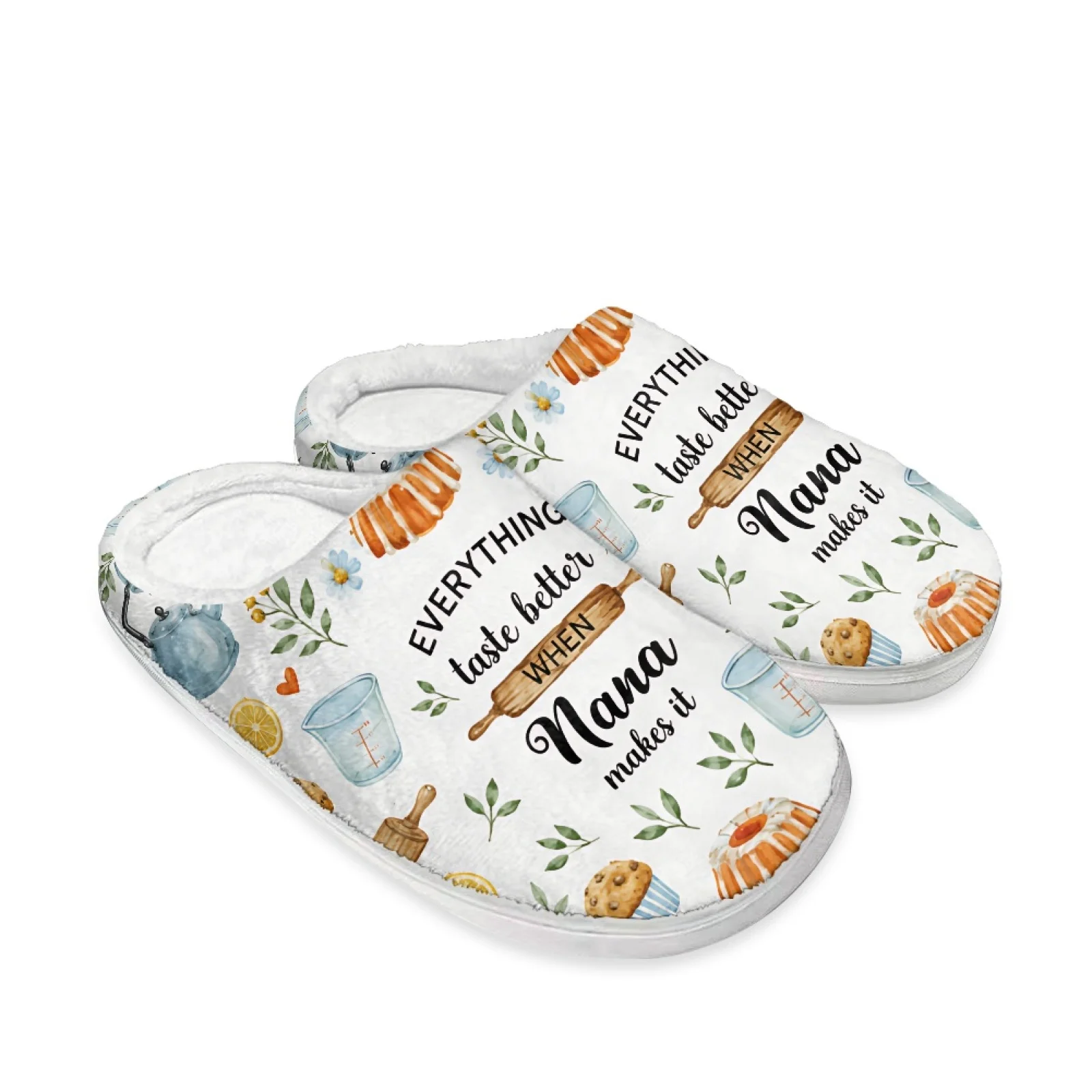 PENSTROLL Baking Nana Pattern Non Slip Flannel Slippers Home Shoes Extra Wide House Shoes Cozy Slides For Healthcare Workers