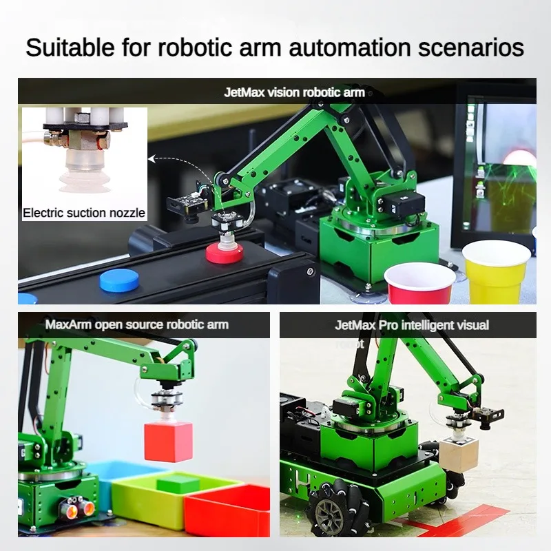 Bomba de ar a vácuo com braço robótico industrial, 1kg de carga, ventosa de silicone, módulo de sensor de classificação, robô programável, kit diy