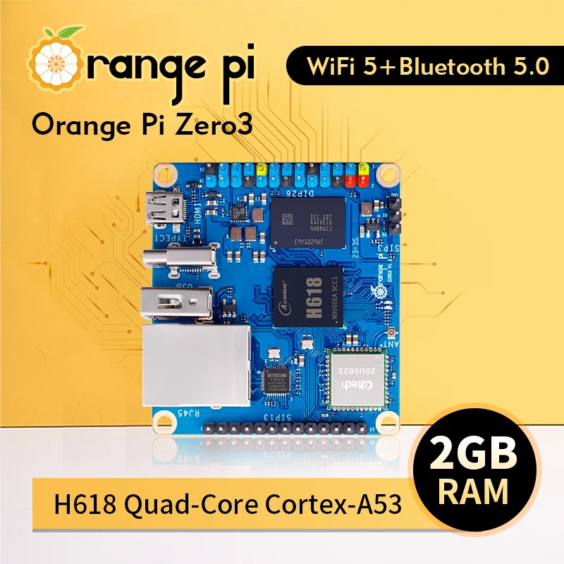 Orange Pi Zero 3 2GB RAM DDR4 Allwinner H618 WiFi Bluetooth BLE