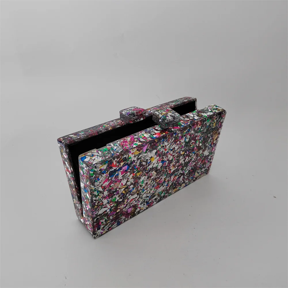 Big Colorful Glitter Silver Acrylic Box  Evening Clutch Bags For Wedding Party Purses And Handbags Luxury Designer Mini Flap