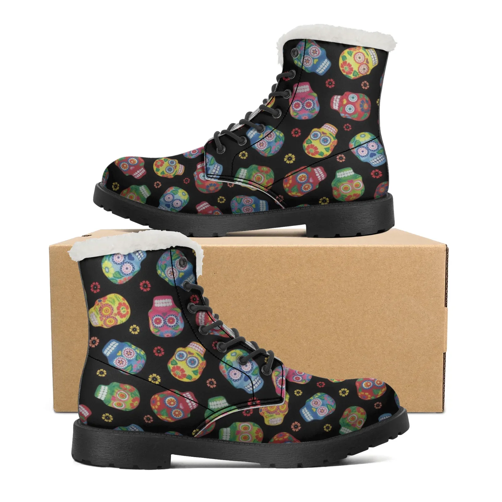 Custom colorful skull plush boots warm youth shoes casual boots hot selling mid-calf man and woman‘s winter view 4