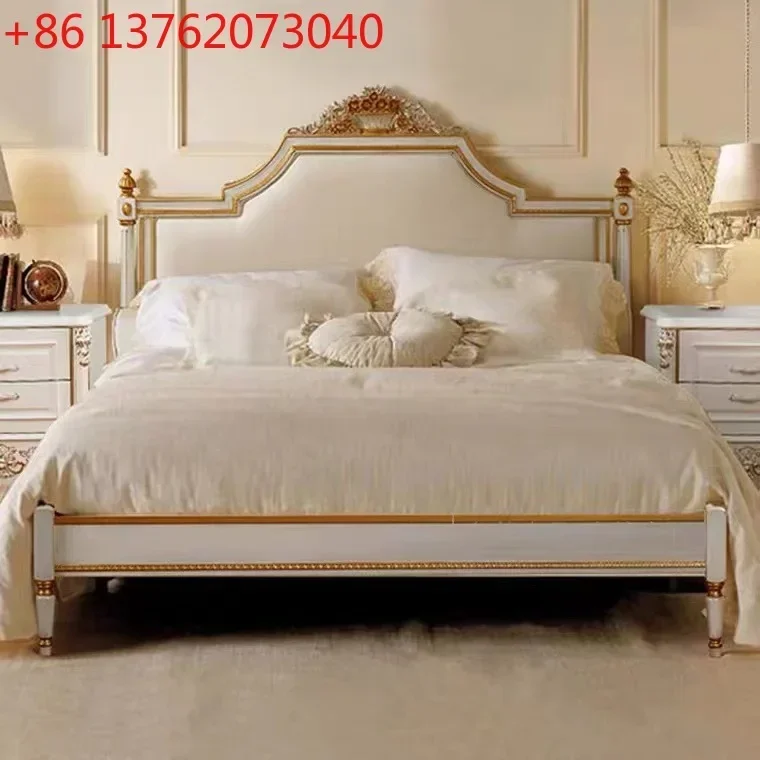 

American rural French solid wood double bed light luxury modern high-end log carved bed