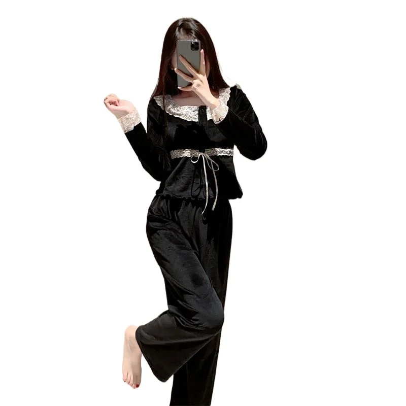 

Женские пижамы из французского кружева премиум-класса на весну и лето, тонкие милые короткие плюшевые пижамы принцессы с длинными рукавами и накладкой на грудь