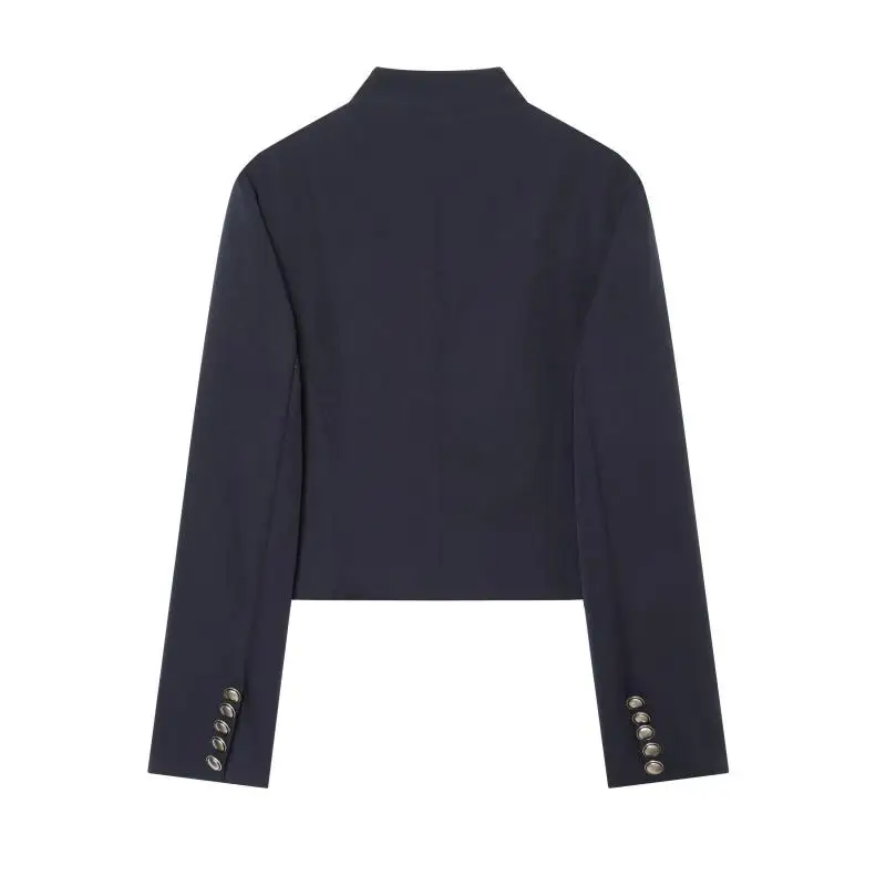 Withered Minimalist Court Woman Clothes Southern France Fashion Button Single Breasted Stand Up Collar Women's Jacket Suit Tops