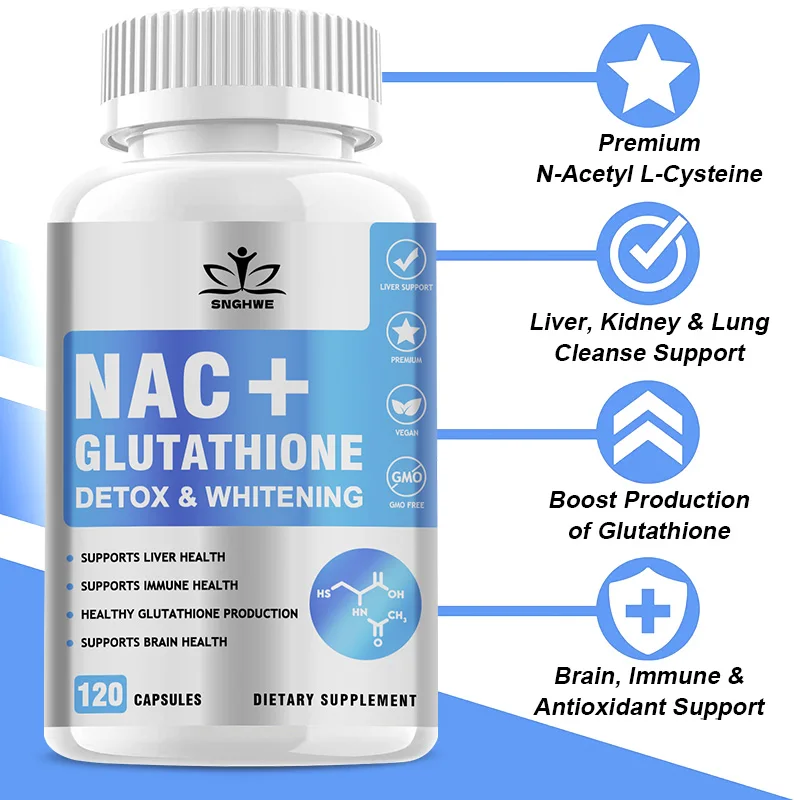 Suplemento Avançado Complexo NAC - Com L-Glutatione 500mg Cápsulas de Vitamina - Para a Saúde de Limpeza Pulmonar, Desintoxicação Renal, Cérebro & Suplemento Respiratório