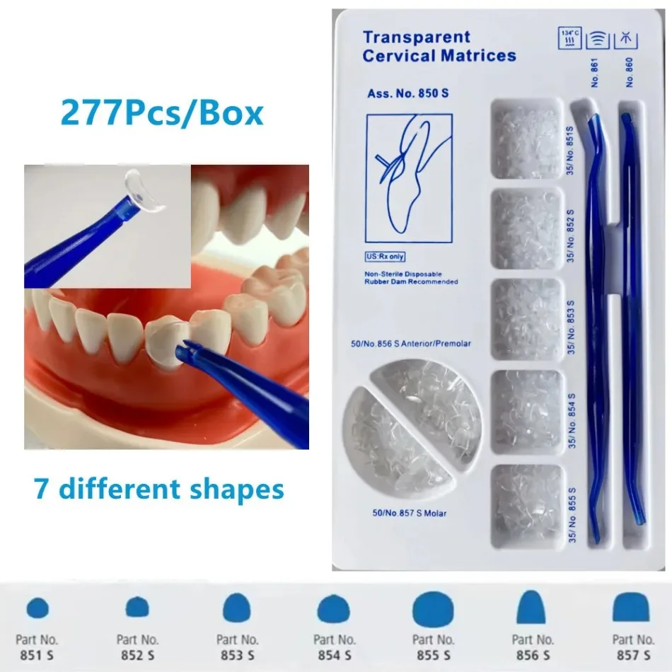 

277Pc/Set Dental Matrix Transparent Cervical Matrices Retractor Composite Gingival Veneers Dentistry Filling Materials Autoclave