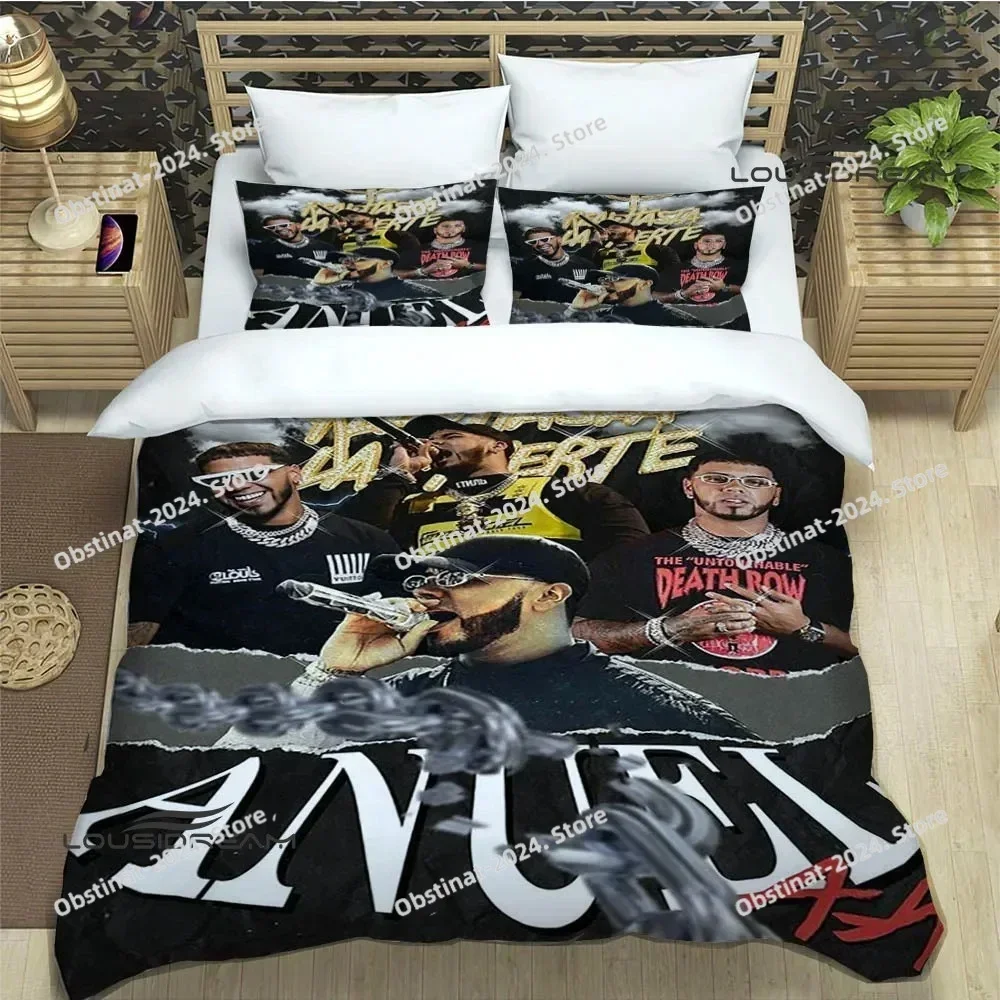 2025 Rapper Anuel AA Bedding Set Printed single Comforter Quilt Bed Cover Duvet Cover Pillow Case 3 Pieces Sets Kids Adult Size