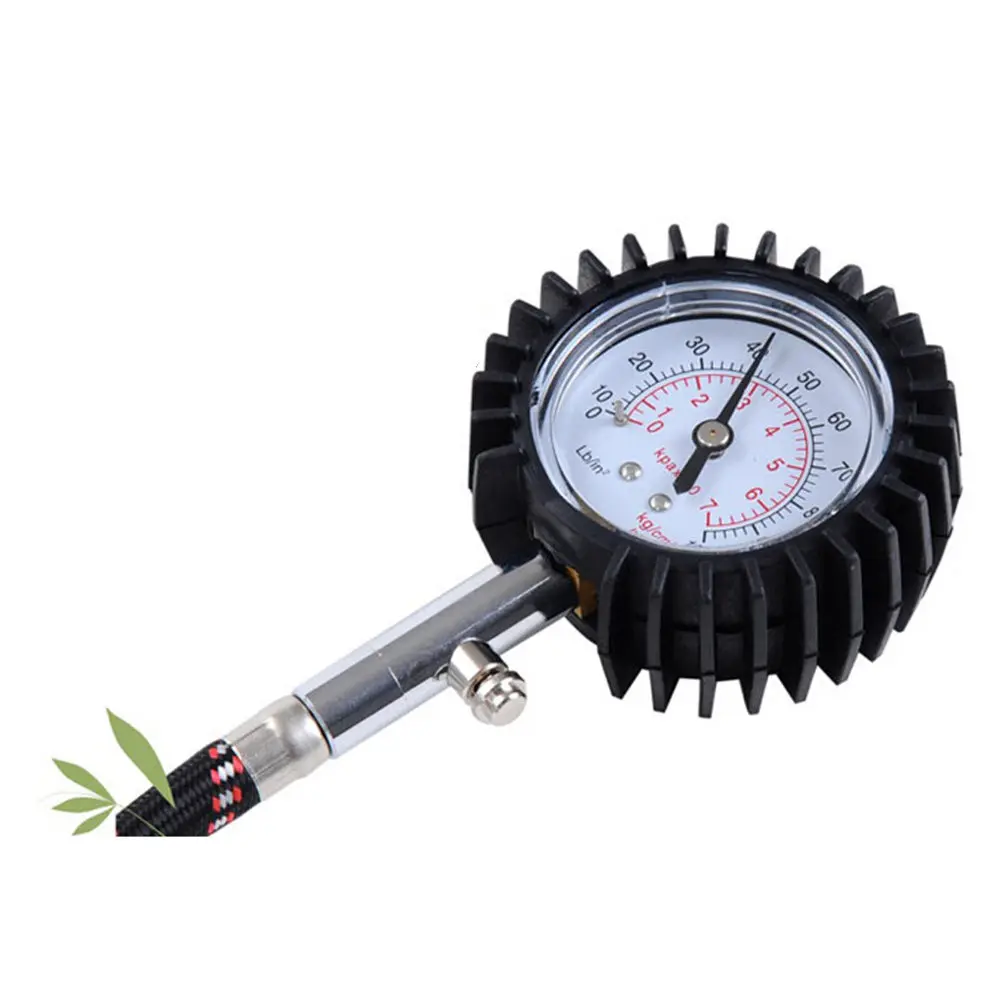 

Tyre Pressure Meter Black 7Cm Gauge 25Cm Braided Hose 0-100 Psi Scratch Proof Rim Resistant for Cars Trucks