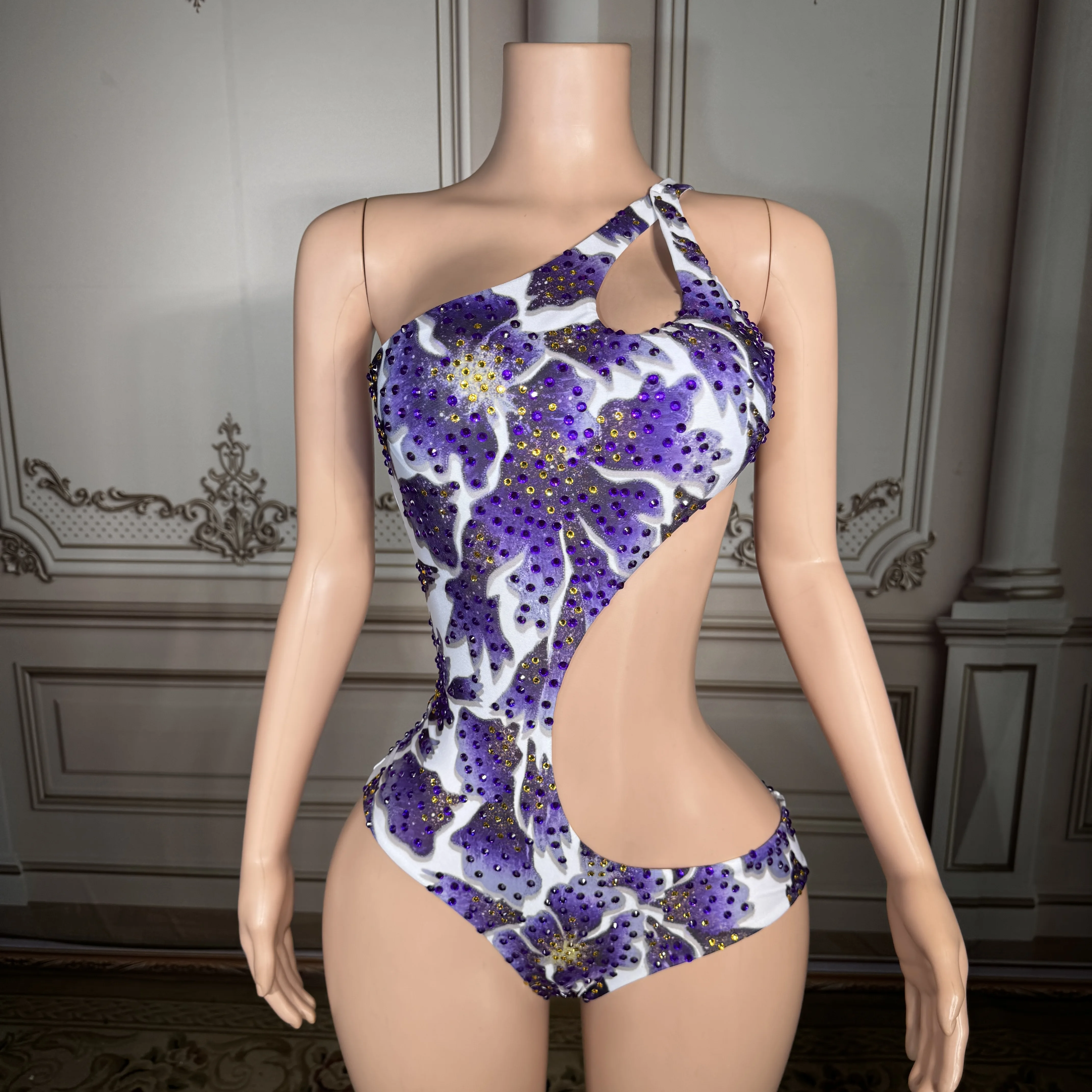 

Новое роскошное фиолетово-золотое бикини ZD для женщин, сексуальное, с вырезами и стразами, на одно плечо, летнее, для пляжа