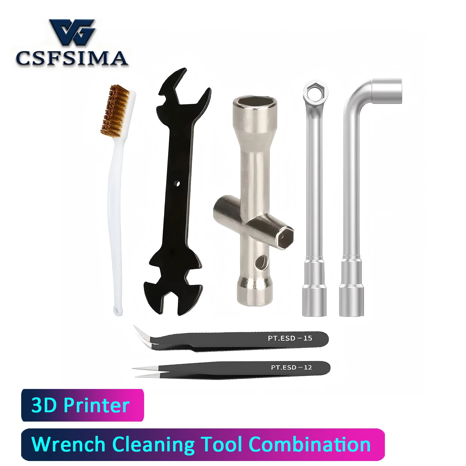 3D Printer Tool Kit MK8 MK10 Cross Socket Wrench Nozzle Cleaner Brush And Tweezers Compatible with Ender 3 CR10 Series