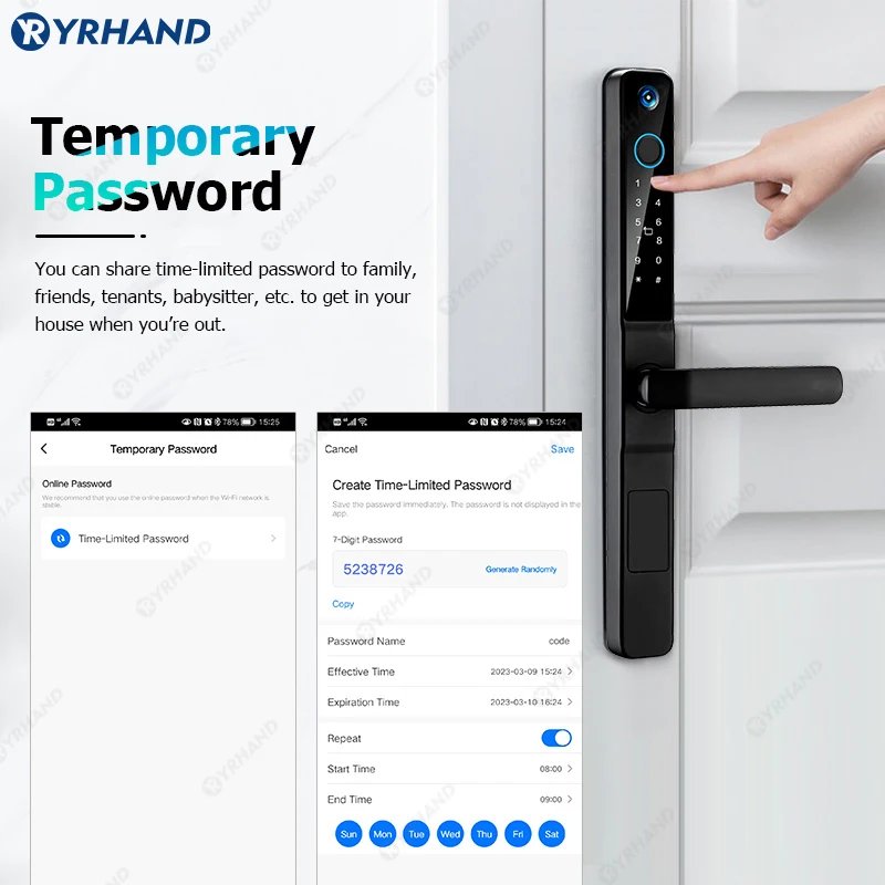 YRHAND IP66 Keyless Cat\'s Eye Waterproof Peephole Outdoor Aluminum Sliding Door Lock Digital Password Tuya Wifi Smart Lock