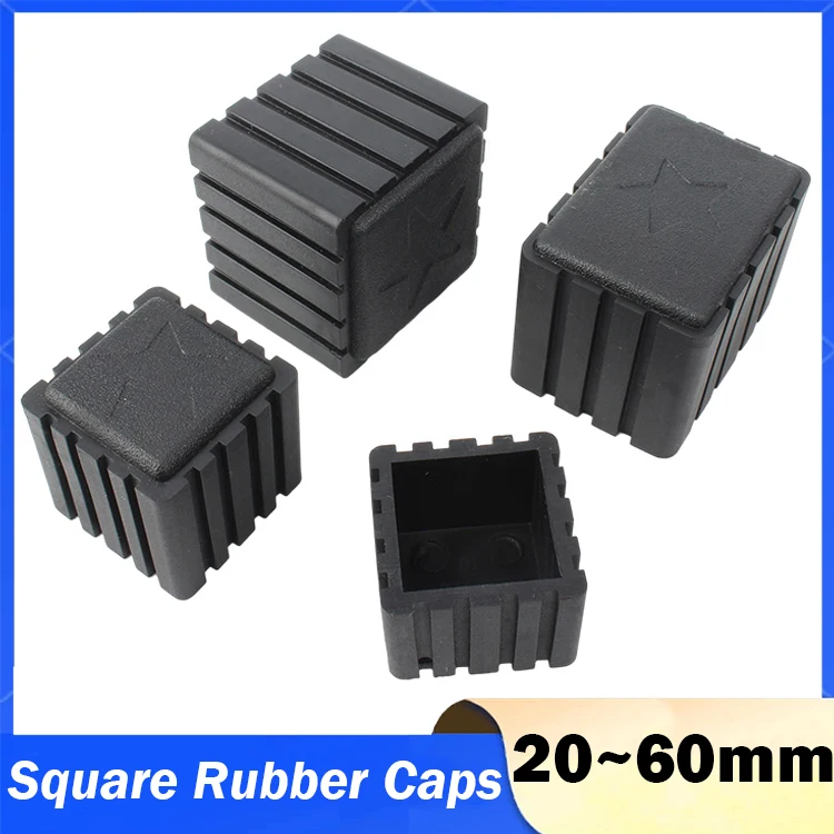 Square Rubber Black Chair Leg Caps Non-slips Table Foot Dust Cover Socks Floor Protector Pads Pipe Plugs Furniture Leveling Feet
