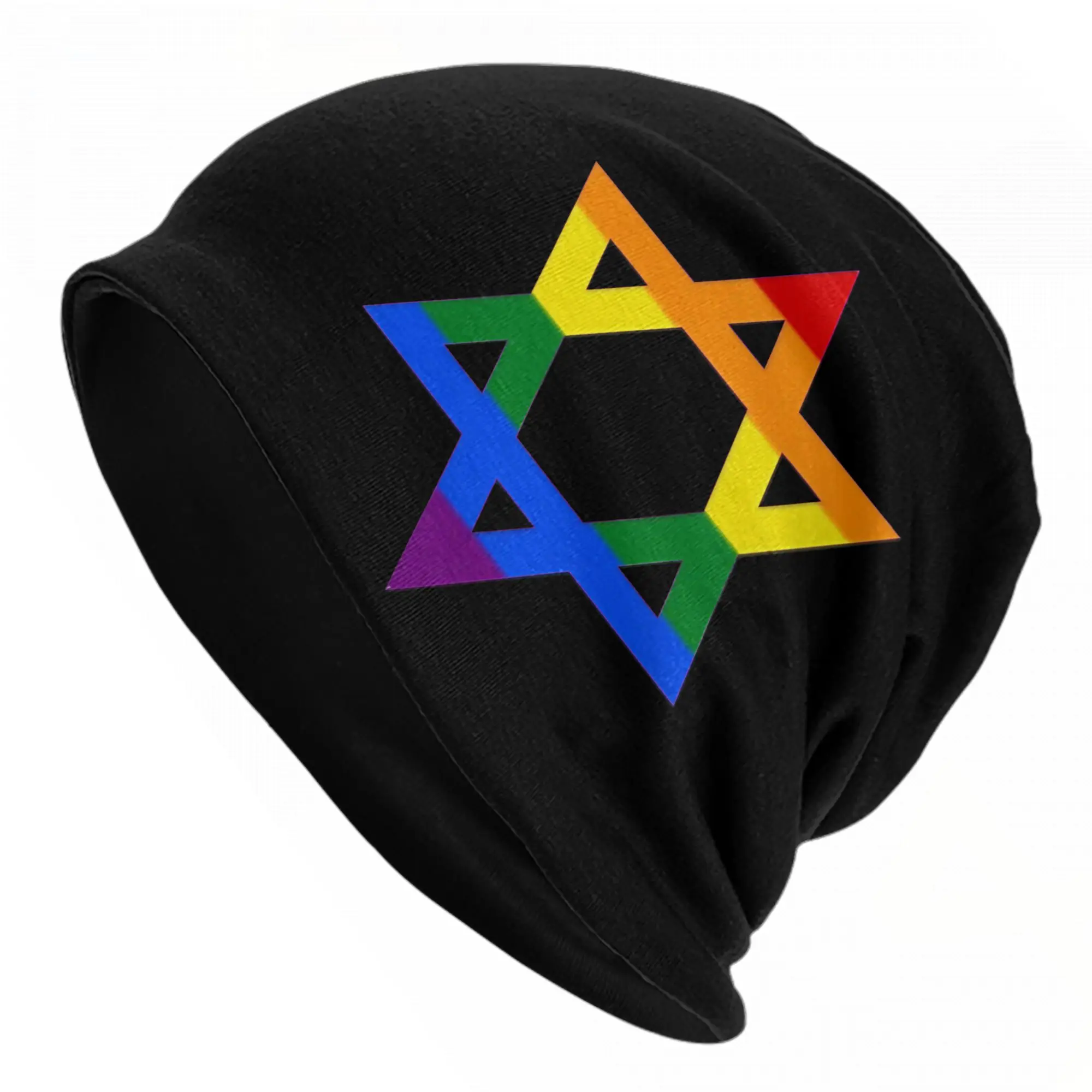Jewish Star of David and Rainbow Skullies Beanies Hat Hanukkah Vintage Men Women Ski Caps Warm Dual-use Bonnet Hats