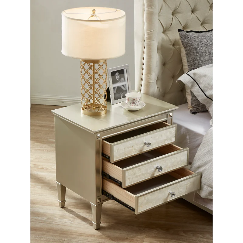 Modern Solid wood simple shell bedside table with drawers light luxury minimalist designer nightstand for Bedroom home