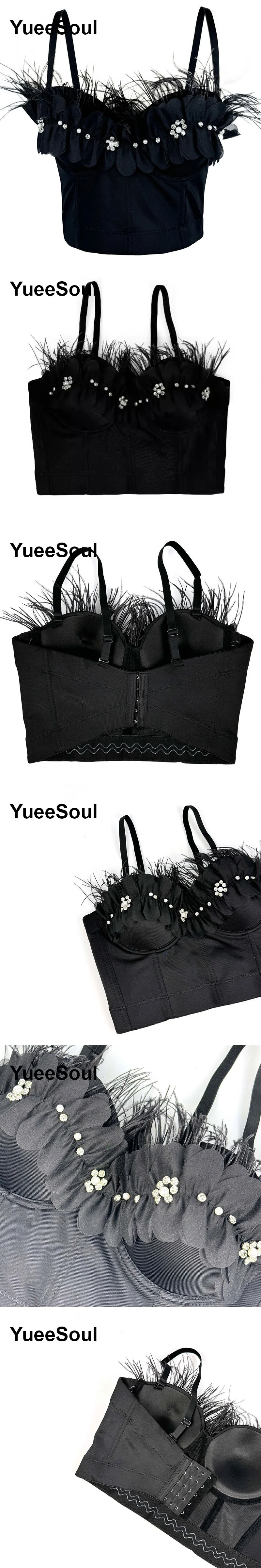 Black Y2K Tops White Rhinestone Sequins Tassel Slim Crop Top New Gothic Party Club Wedding High Street Sexy Corset Top Camis