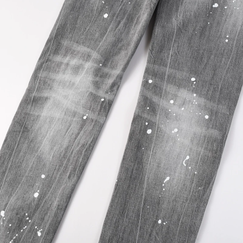 Designer's fashionable new men's jeans, painted, washed, nostalgic, stretchy, slim fit, grey jeans, hip-hop brand pants, Y2K