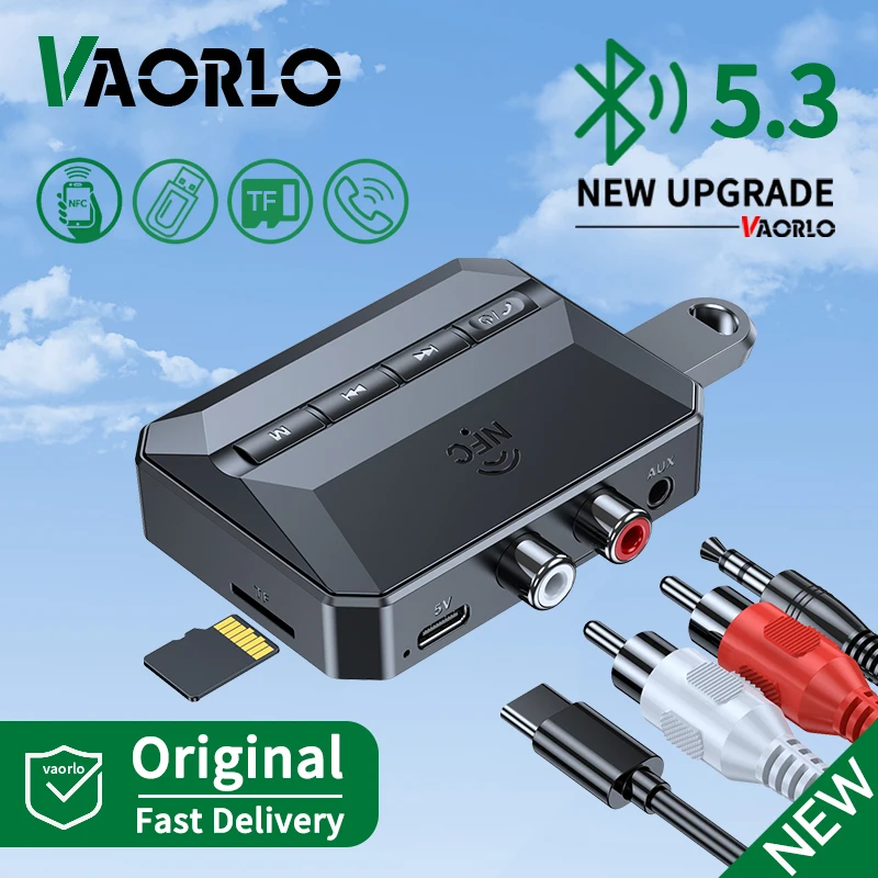 VAORLO NFC 블루투스 오디오 리시버 RCA 3.5mm AUX USB 무선 어댑터 마이크 지원 U-디스크/TF 카드 재생 차량용 스피커
