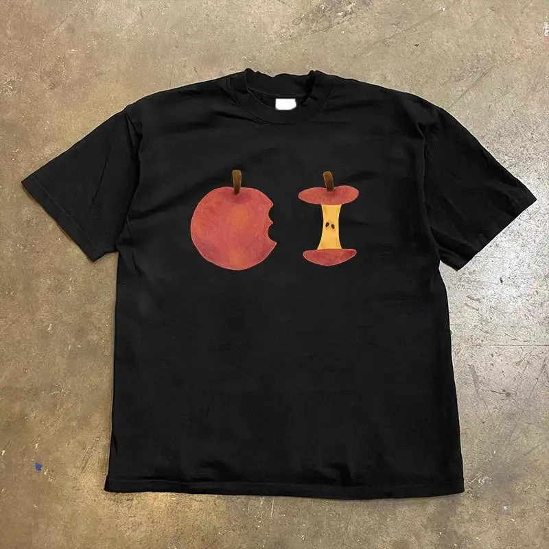 

Summer Fun Apple Print Short-sleeved T-shirts for Men and Women Fashionable Ins Street Clothing Loose Short-sleeved T-shirt Top