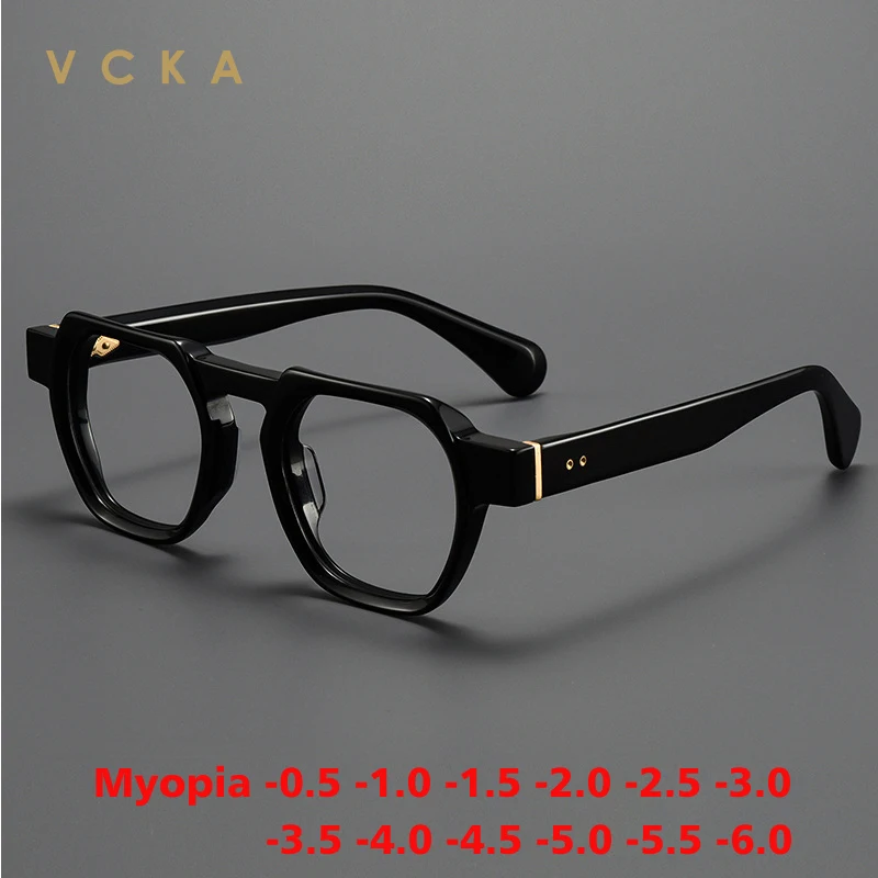 

VCKA Vintage Acetate Myopia Glasses Frame Men Retro Handmade Prescription Eyeglasses Women Luxury Brand Eyewear -0.50 to -10