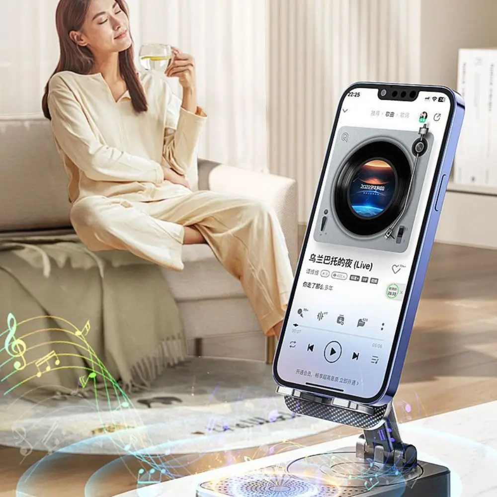 Składany uchwyt na telefon 3 w 1, antypoślizgowy, obrotowy głośnik Bluetooth, przenośny, regulowany bezprzewodowy uchwyt na telefon z głośnikiem