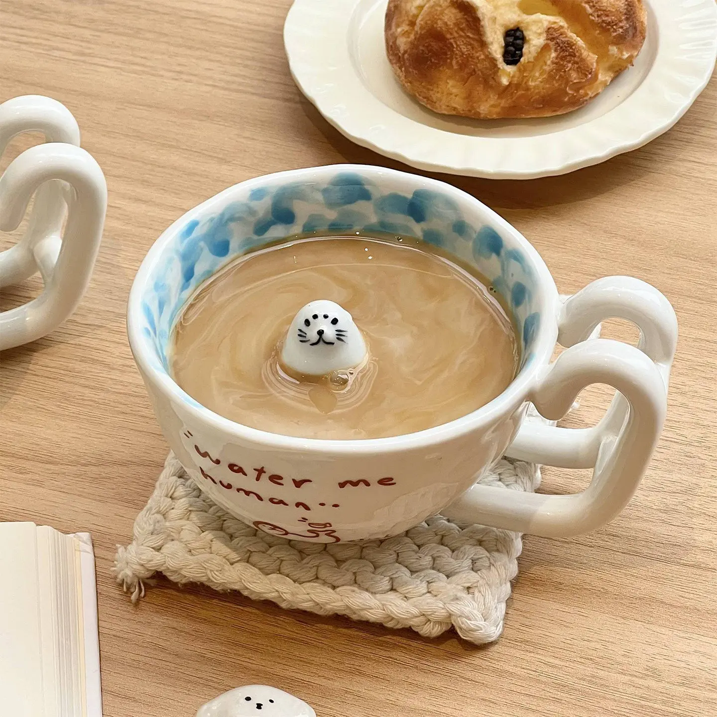 Xemo cartoon pool swimming seal mug ceramic cup cute creative breakfast coffee milk anime cup