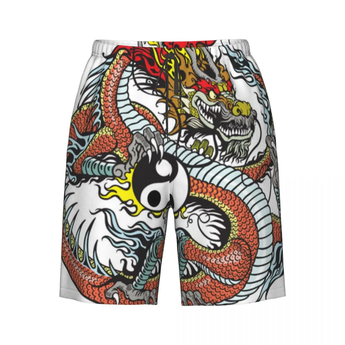 Red Dragon Holding Yin Yang Symbol Men Swimsuit Swimming Trunks Boxer Swim Beach Quick Dry Swimming Shorts