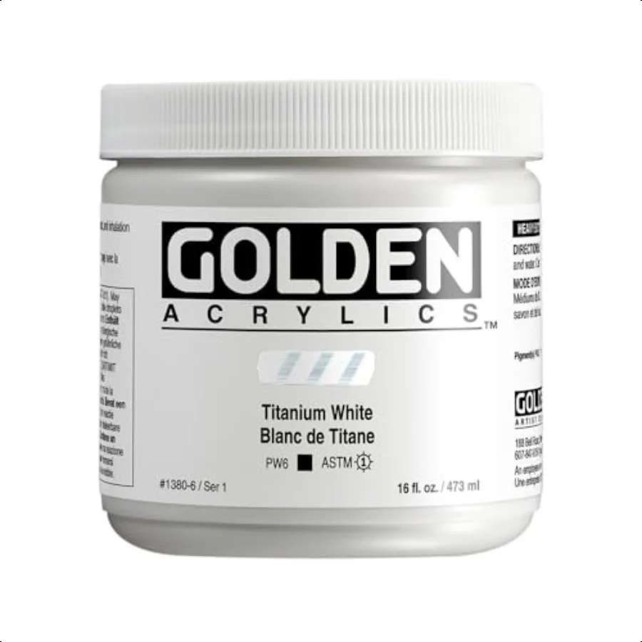 

Heavy Body Acrylics by GOLDEN Titanium White 16 fl. oz. Jar Profional Acrylic Paint Opaque