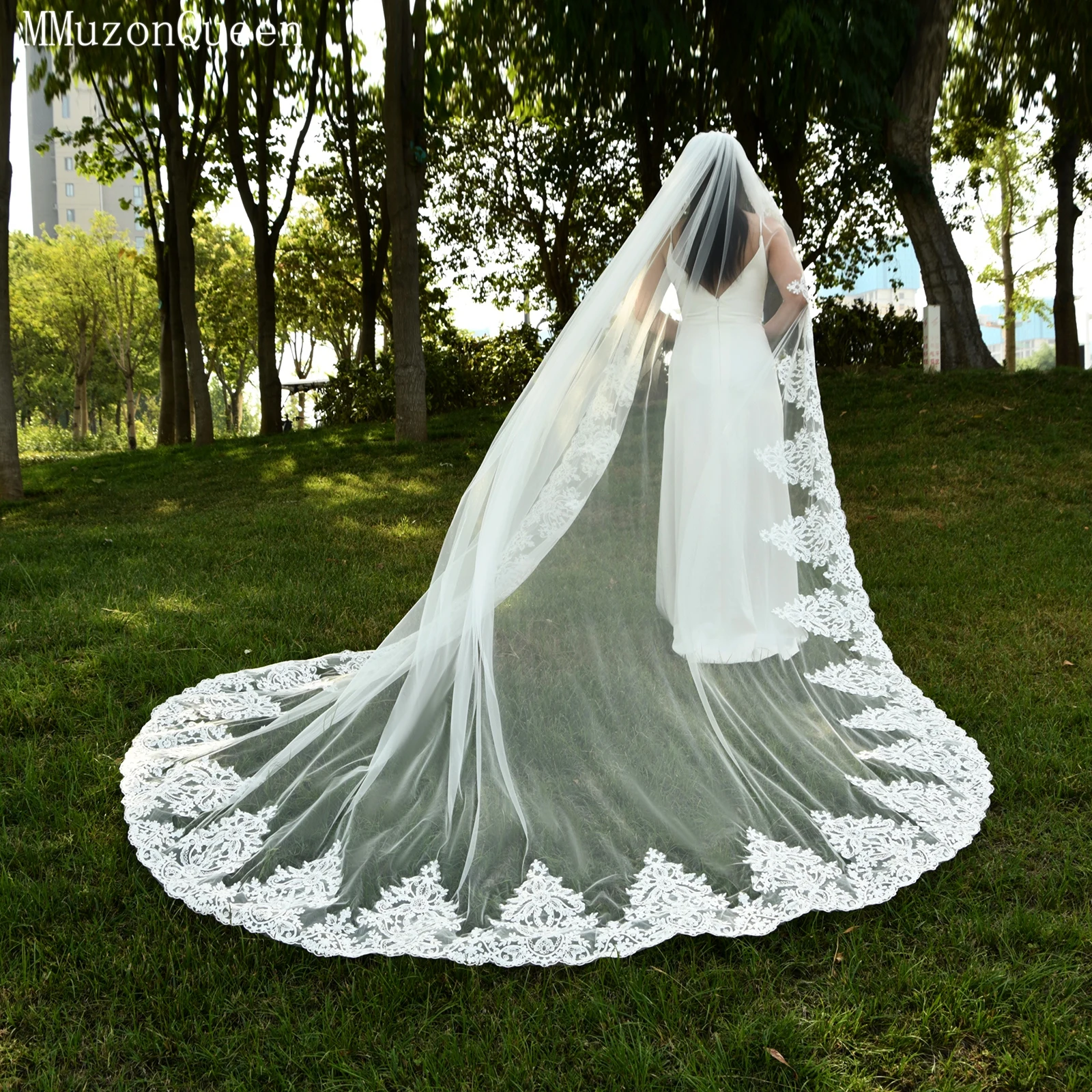 Véu de Renda TOPQUEEN: Acessório de Luxo para Casamento, Véu de Noiva com Borda de Renda Macia, Elegante, com Renda de Cílios, Complementos de Casamento V280