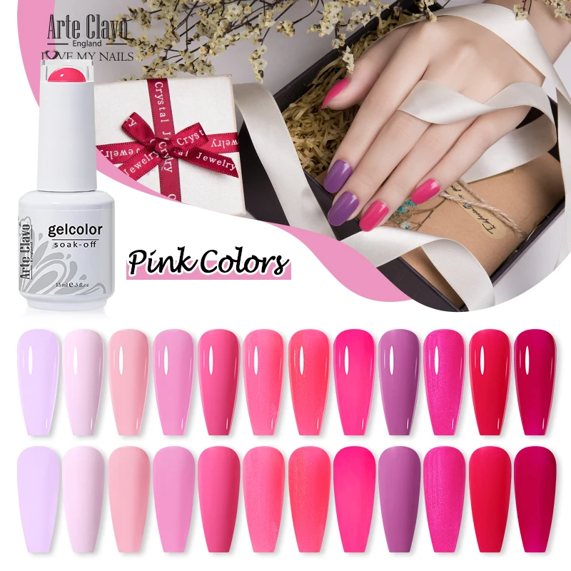 ArteClavo 15ml Rosa Farbe Gel Lakiery Hybrydowe Vernis Semi-permanent UV Lila Nagel Gel Polish Nail art Hybrid basis Top Gellak