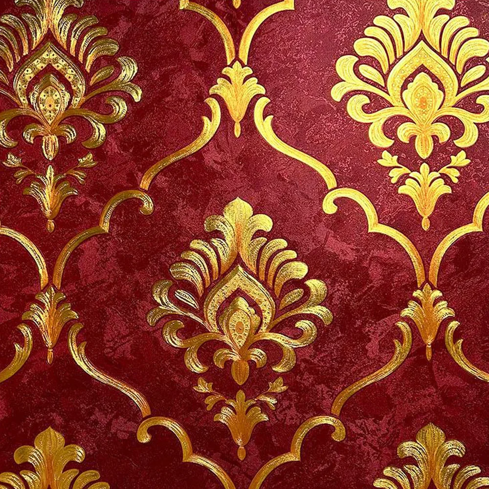 Luxury Blue Red Damask 3D Embossed Wallpaper Hotel Luxury PVC Vinyl Gold Floral Wall Paper Ktv Bedroom Living Room Home Decor