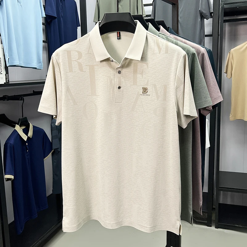 تي شيرت رجالي بأكمام قصيرة وطية صدر السترة من العلامة التجارية الفاخرة الخفيفة مطبوع عليه حروف شخصية حريرية ناعمة وصديقة للبشرة وقابلة للتنفس قميص بولو جديد
