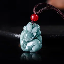 Blue Myanmar Jade Nine Tailed Fox Pendant Necklace Choker Talismans Accessories Luxury Gemstone Gift Natural Burmese Jadeite