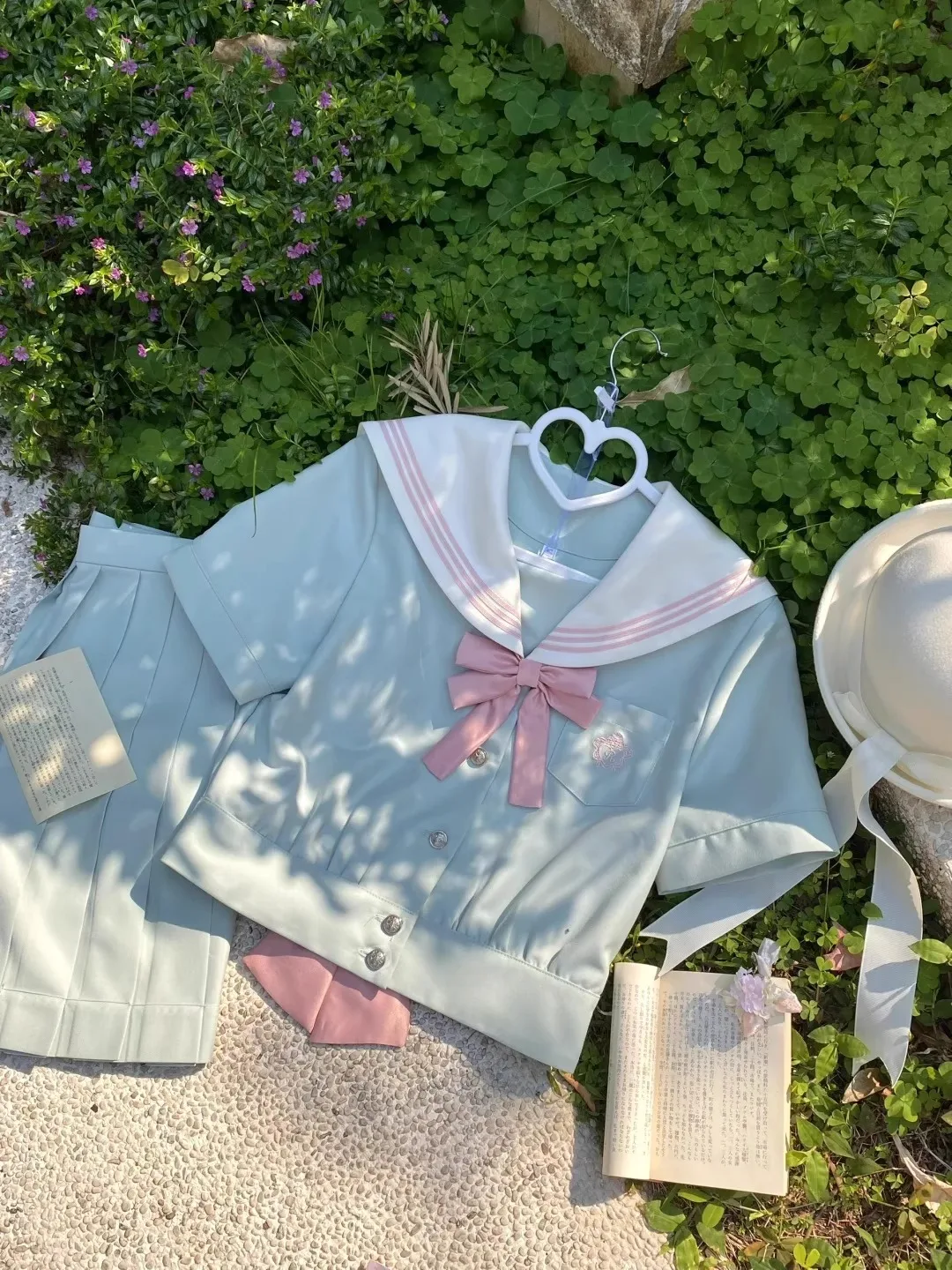 2025 Summer New Blue Sailor Suit Slim JK Uniform Suit Japanese High Waist Lapel Bow College Style Short-sleeved Skirt