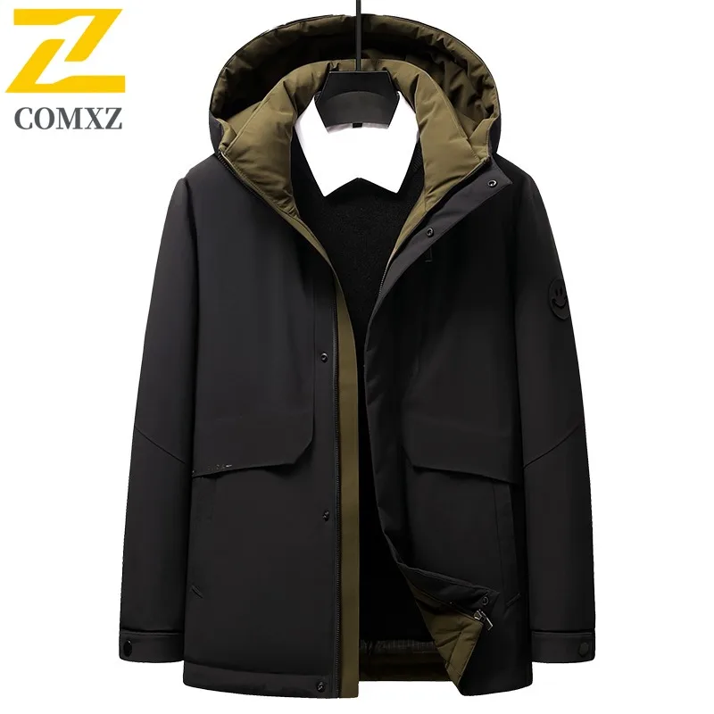 COMXZ Mens Down Jacket Outdoor Photography Cold Protection Warm Parka Classic Hooded Hiking Lightweight Autumn Winter Coat