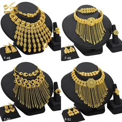 ANIID Ethiopian Dubai Tassel Gold Color Jewelry Sets For Women Wedding Indian Bridal Necklace And Earring 4Pcs Set Party Gifts