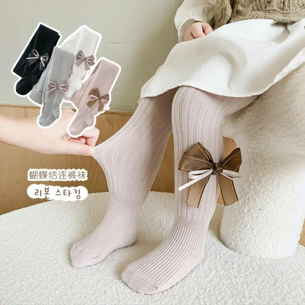 

Double Ribbon Bowknot Socks for Toddler Girls Thick Velvet Kids Tights for Children Meias Baby Stuff Xmas Girls Stocking 0-10Y