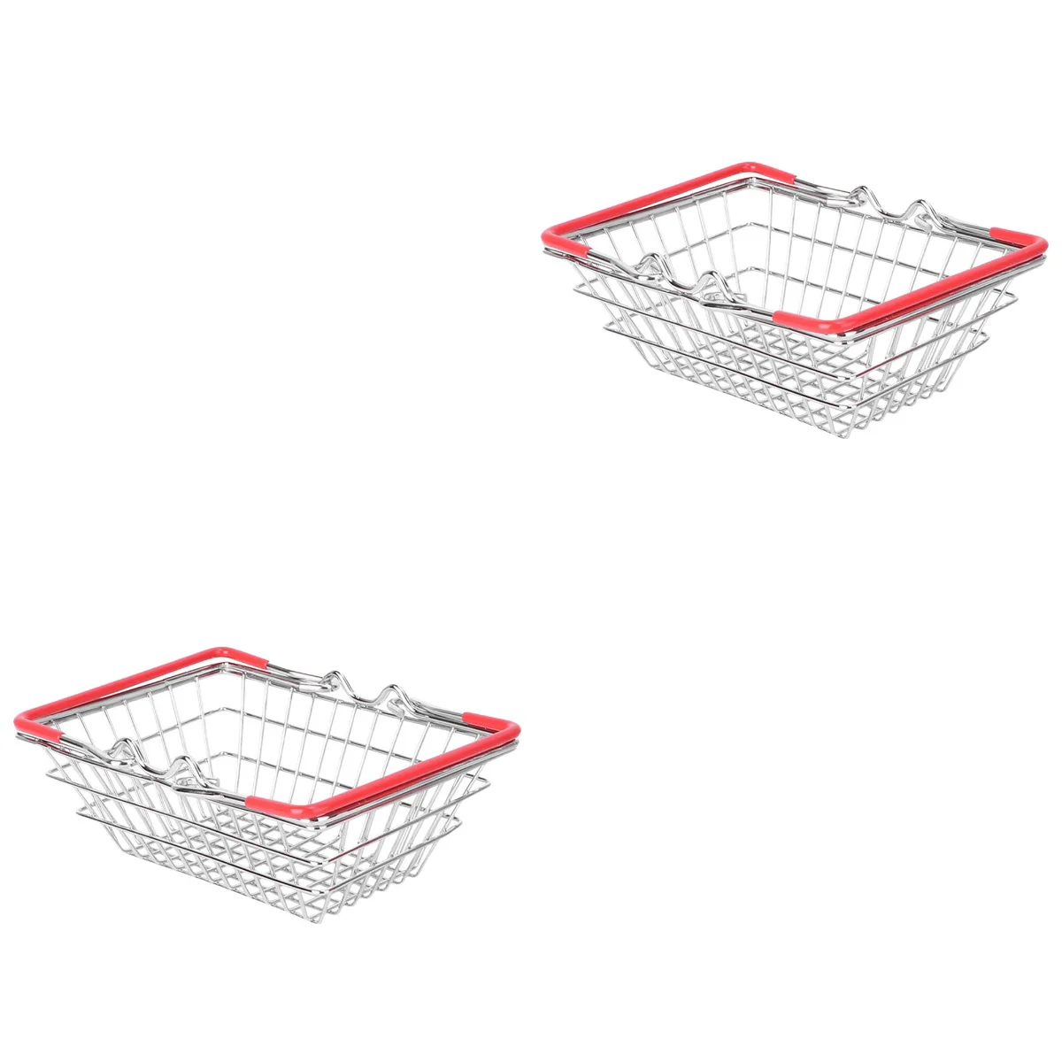 2 Count Mini Shopping Basket Woven Metal Groceries Wire Stainless Steel Rubber Storage Toy Child