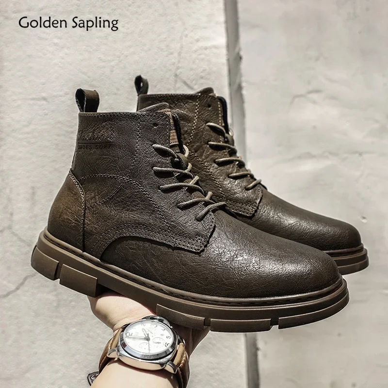 

Golden Sapling New Genuine Leather Boots for Men Fashion Concise Ankle Boot Male Outdoor Non-slip Hiking Botas Climbing Shoes