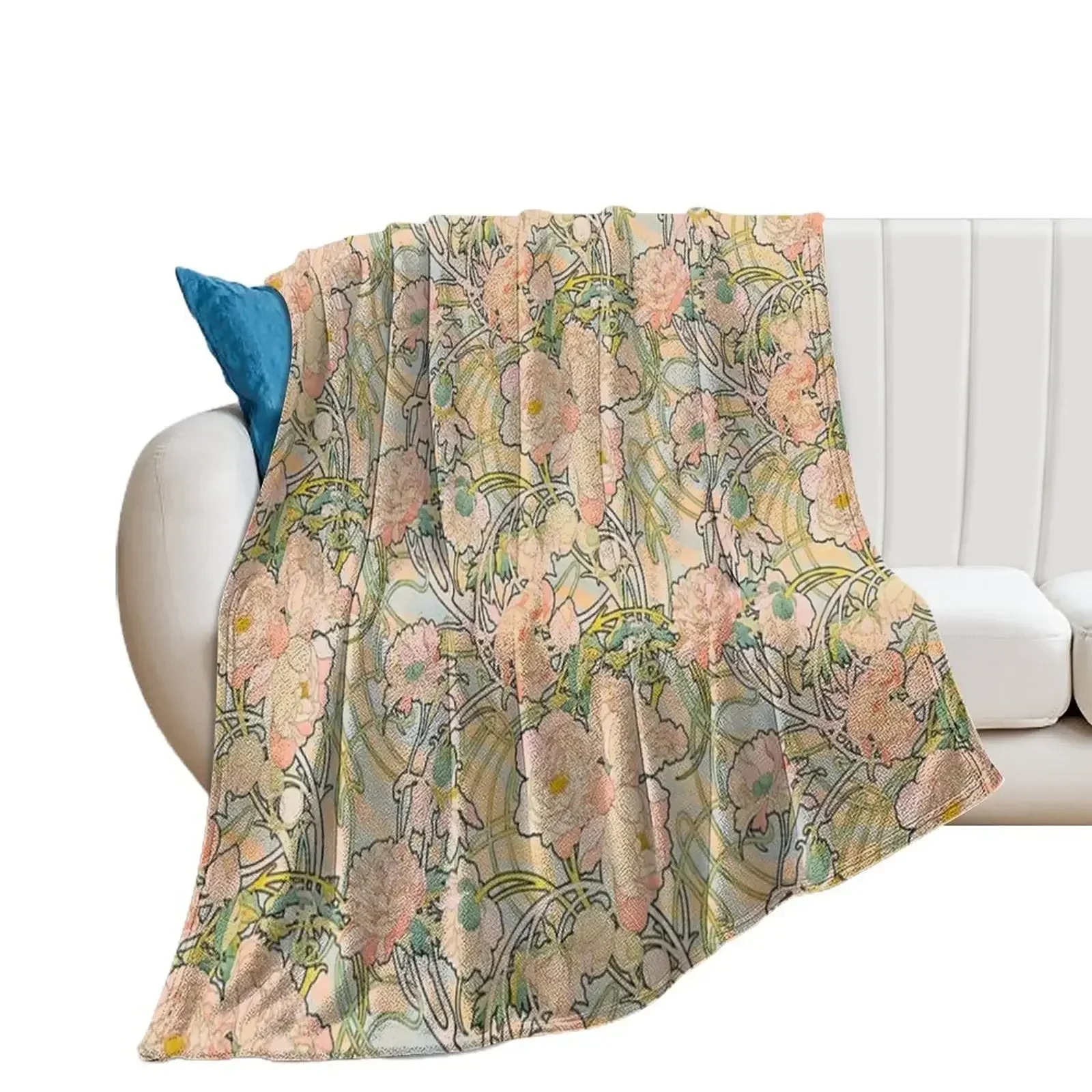 Alphonse Mucha (1860 - 1939) flowers,N?, 01. Throw Blanket for winter Beach Decoratives Soft Plush Plaid Blankets