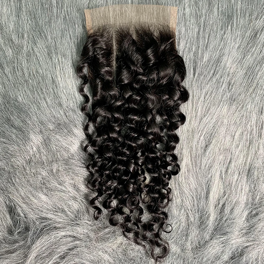 Transparent Lace Closure 4x4 Mongolian Curl Human Hair Closure Only Pre Plucked Baby Hair Curly 16 Inch 4x4 Lace Front Closure