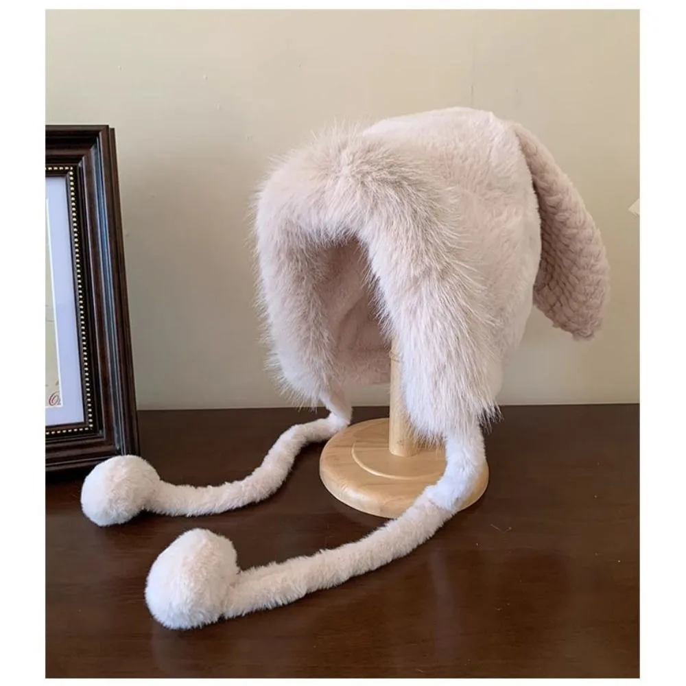 かわいい暖かい冬の帽子ウールレースクマ耳帽子耳保護ベルベットバケットハット女性