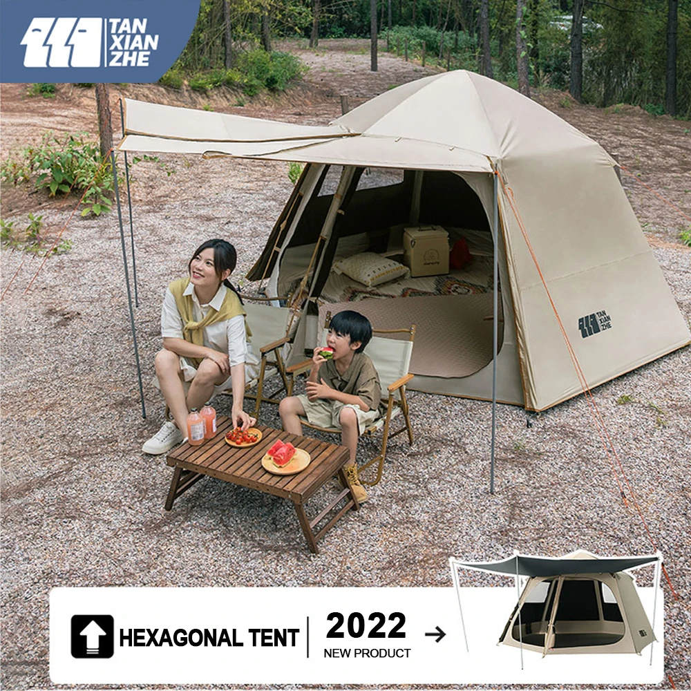 

TANXIANZHE Outdoor Picnic Camping Portable Folding Main Hall Canopy Hexagonal Vinyl Tent Thickened Sunscreen And Rainproof