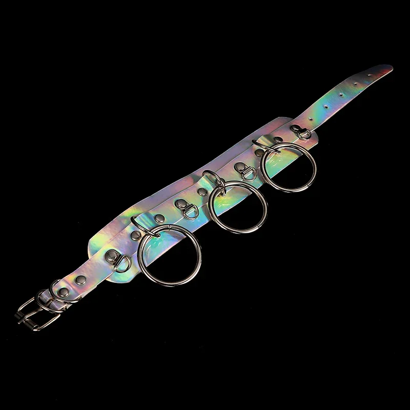Holographic Rainbow Choker for Women, Chain Necklace, Punk, Leather Collar, Rave Festival, Costume Jewelry